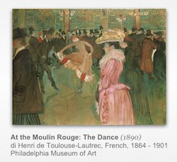At the Moulin Rouge- The Dance (1890) di Henri de Toulouse-Lautrec, French, 1864 - 1901 Philadelphia Museum of Art
