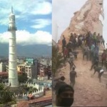 terremoto nepal Kathmandu crolla la torre Dharahara immagini